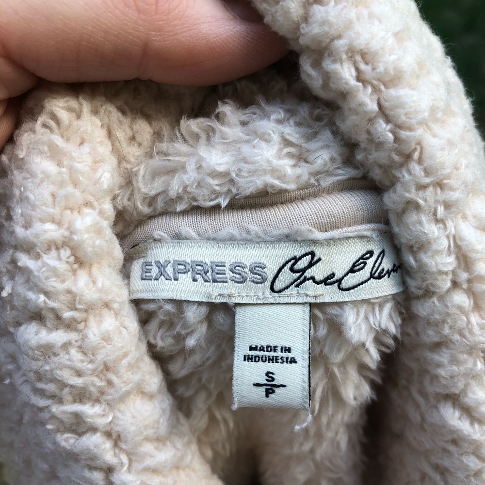 Express One Eleven Beige Sherpa Fuzzy Pullover - Picture 6 of 6